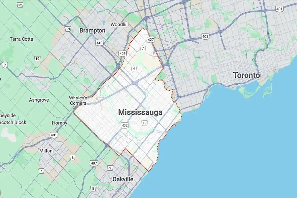 location-map	Map showing the geographical location of Mississauga within the Greater Toronto Area.