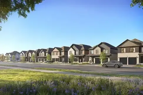 Row of modern townhomes in the growing Taunton North area of Whitby.