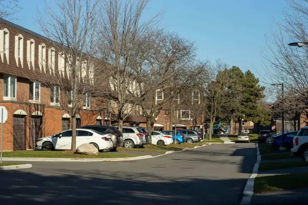 Classic multi-level townhomes in the established Bronte Meadows neighborhood.