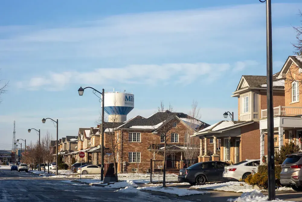 Residential street view in the Dempsey area near the Milton GO Station.