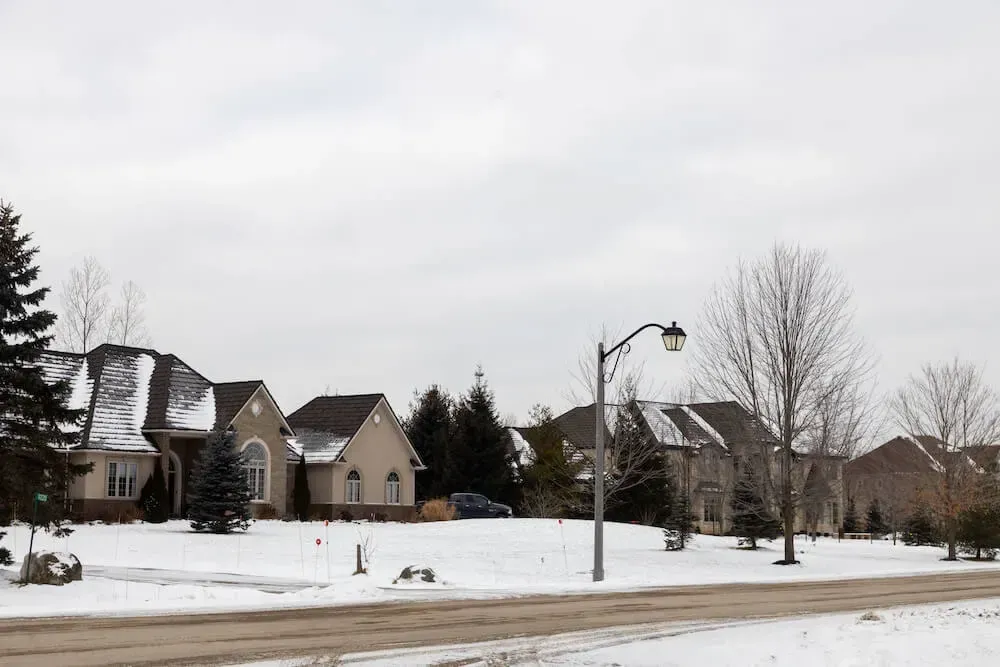 Winter view of a quiet residential street in the Brookville community of Milton.