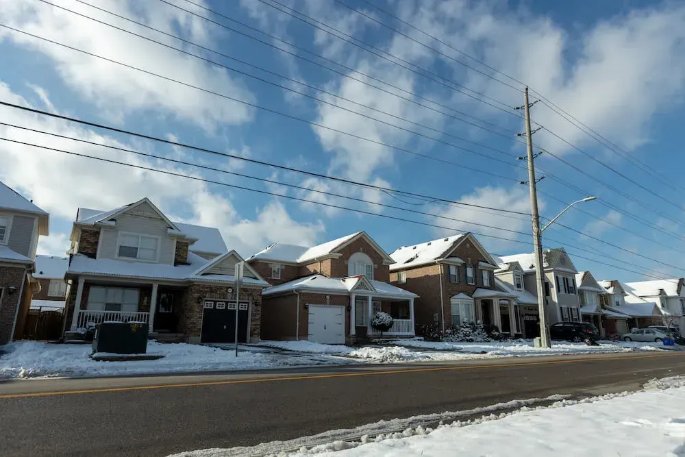 Winter streetscape of a residential neighborhood in the Beaty community.