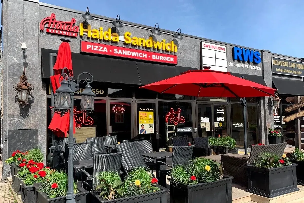Outdoor patio seating at a popular local restaurant in Richmond Hill.