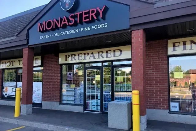 Front entrance of the famous Monastery Bakery and Delicatessen specialty food market.