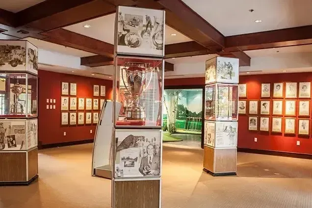 Interior exhibit space with museum displays at the Canadian Golf Hall of Fame and Museum.