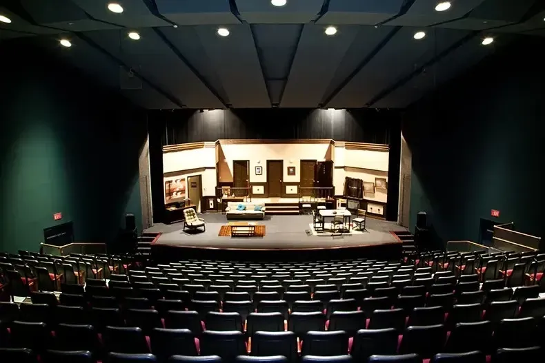 Interior view of the stage and seating at the Oakville Centre for the Performing Arts.