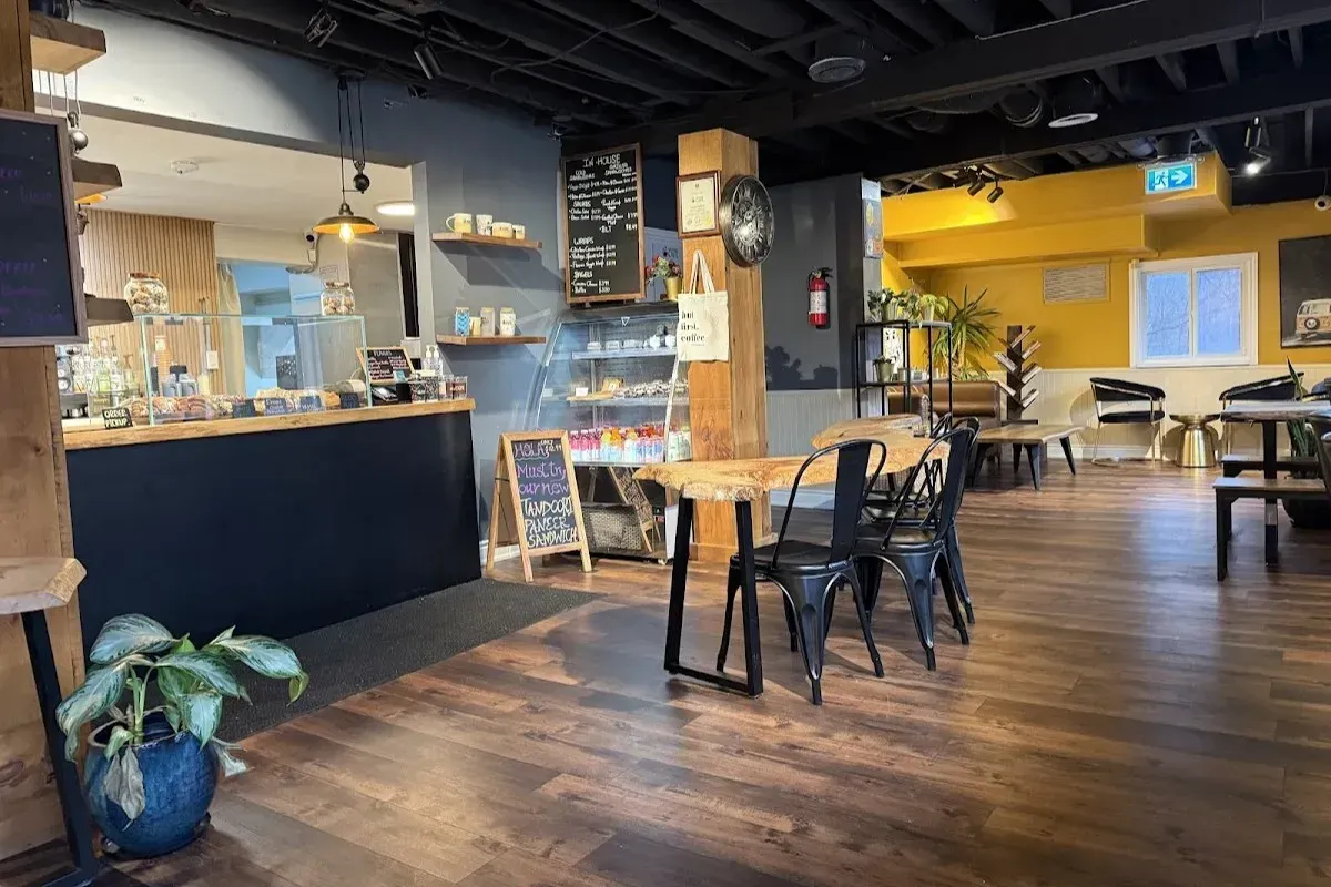 Cozy and modern interior seating area of The Vintage Cafe in Caledon.