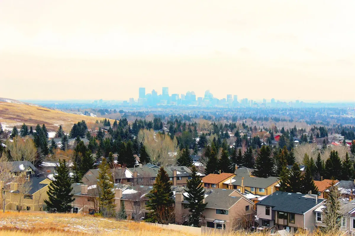 Scenic view from Edgemont, highlighting its elevated position and distant views of the Calgary skyline.
