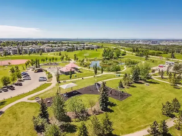 View of residential properties and community green spaces in the Dover neighborhood.
