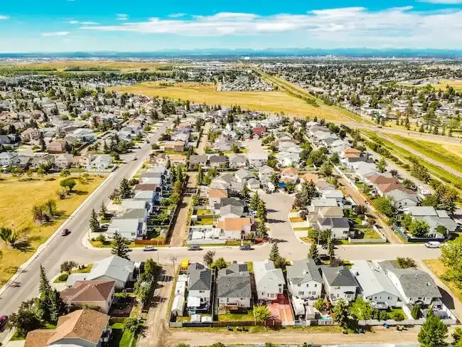 Aerial view of the Applewood Park neighborhood, showing its suburban grid and green corridors.