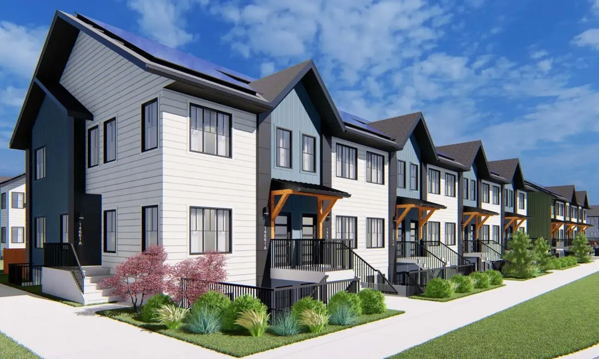 A row of contemporary new-build homes in the master-planned community of Livingston.