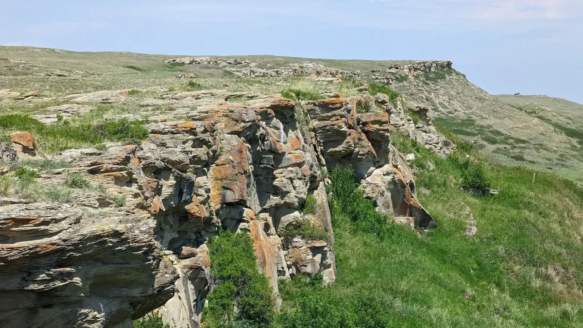 The rugged sandstone cliffs of the Head-Smashed-In Buffalo Jump world heritage site in Alberta.