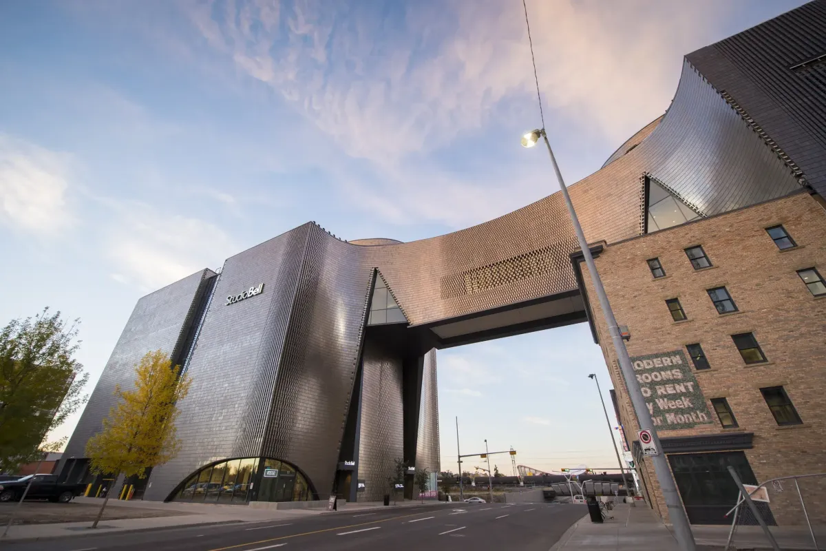 The striking modern architecture of Studio Bell, home of the National Music Centre in Calgary's East Village.