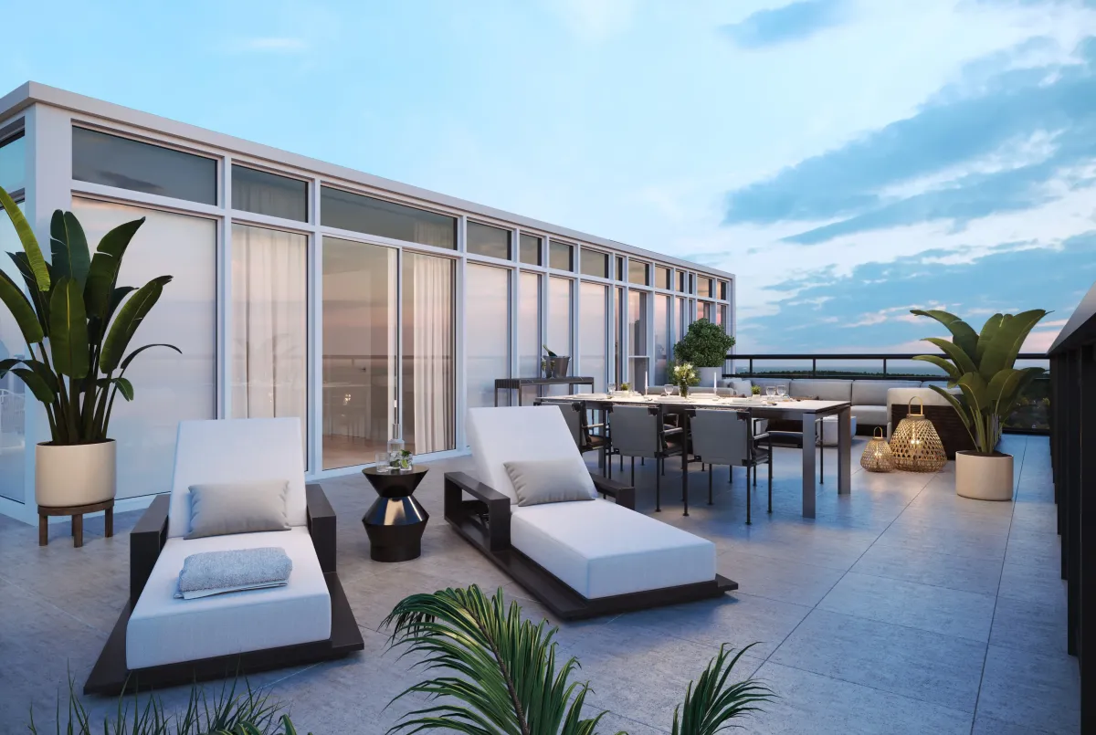 Large private balcony and patio space for a penthouse unit at Maxium Condos, located at 875 The Queensway.