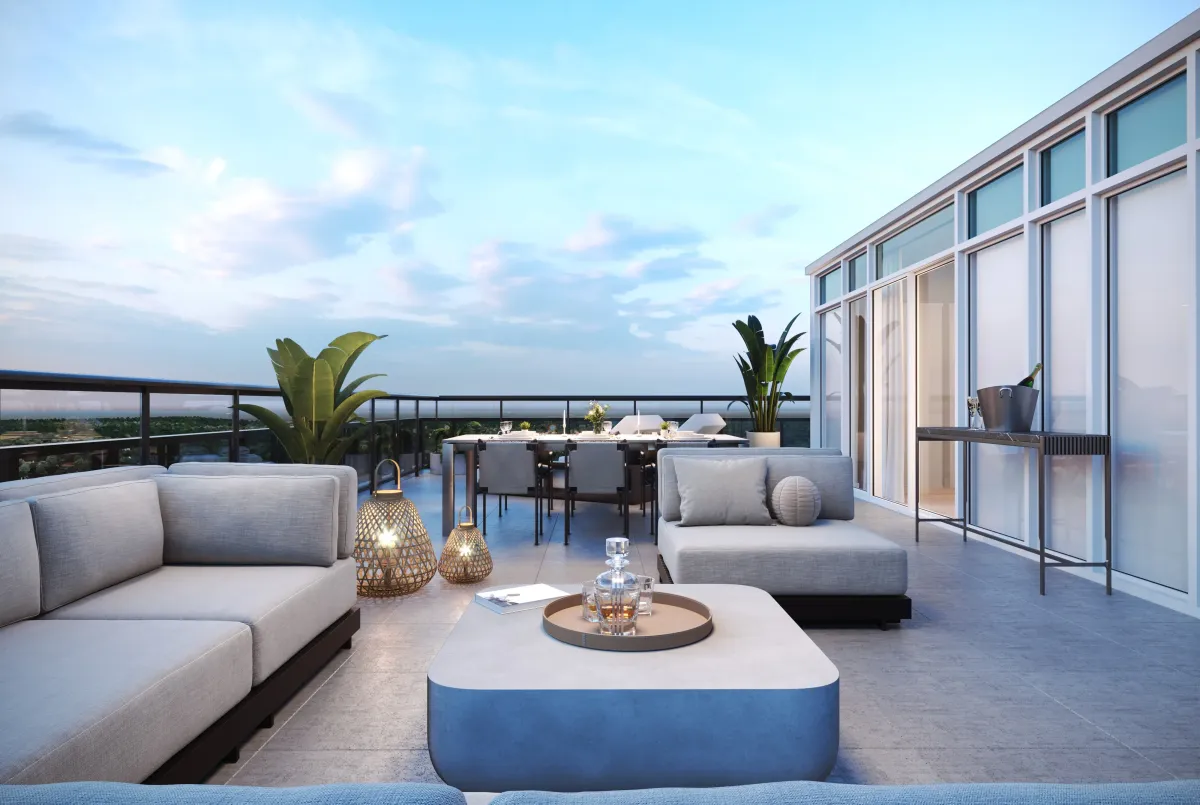 Large private balcony and patio space for a penthouse unit at Maxium Condos, located at 875 The Queensway.