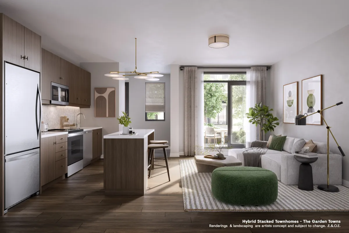 Modern open-concept kitchen at Westshore at Long Branch by Minto Communities, featuring sleek cabinetry and designer finishes.