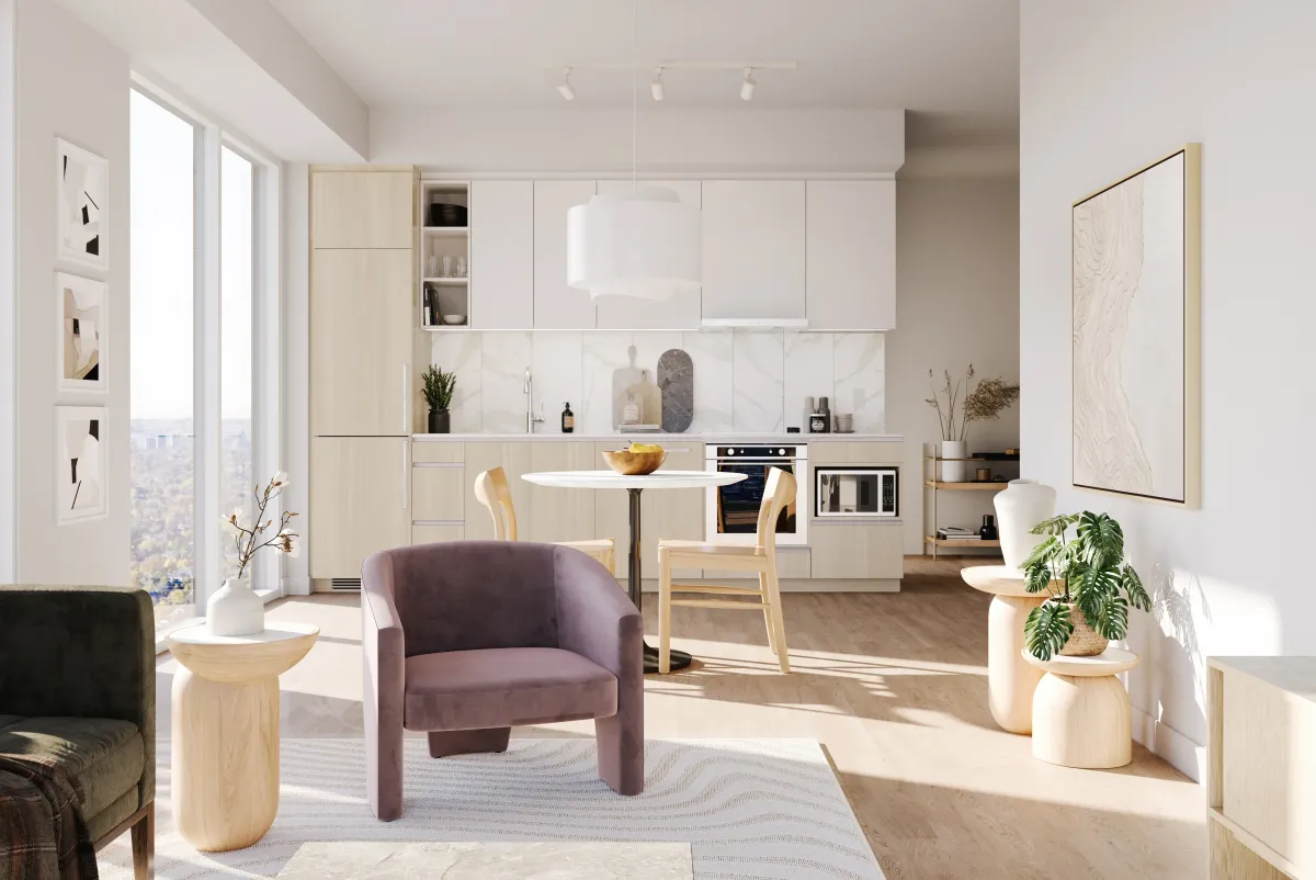 Bright and modern one-bedroom suite interior at Kipling Station Condos in Etobicoke.