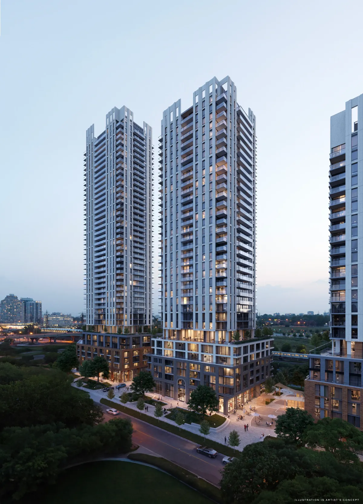 Stunning evening view of the Arcadia District towers rising above Islington City Centre.