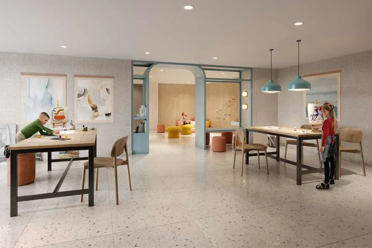 Spacious and bright children's play area and creative craft room at Joya Condos in Etobicoke.