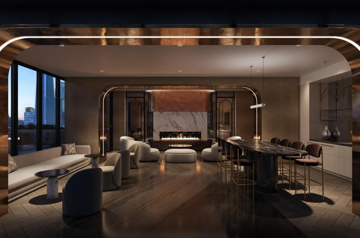 Elegant social club and private dining space for entertaining residents at Q Tower.