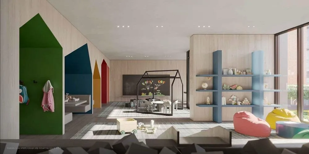 Spacious resident social lounge featuring a contemporary layout and natural light at Allure Condos.