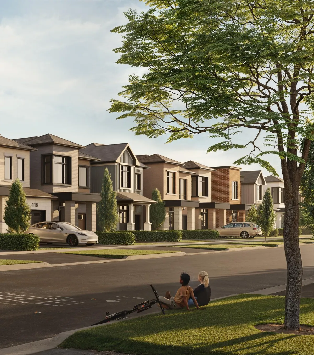 Exterior elevation of new freehold townhomes at Wild Indigo in Breslau, Ontario.