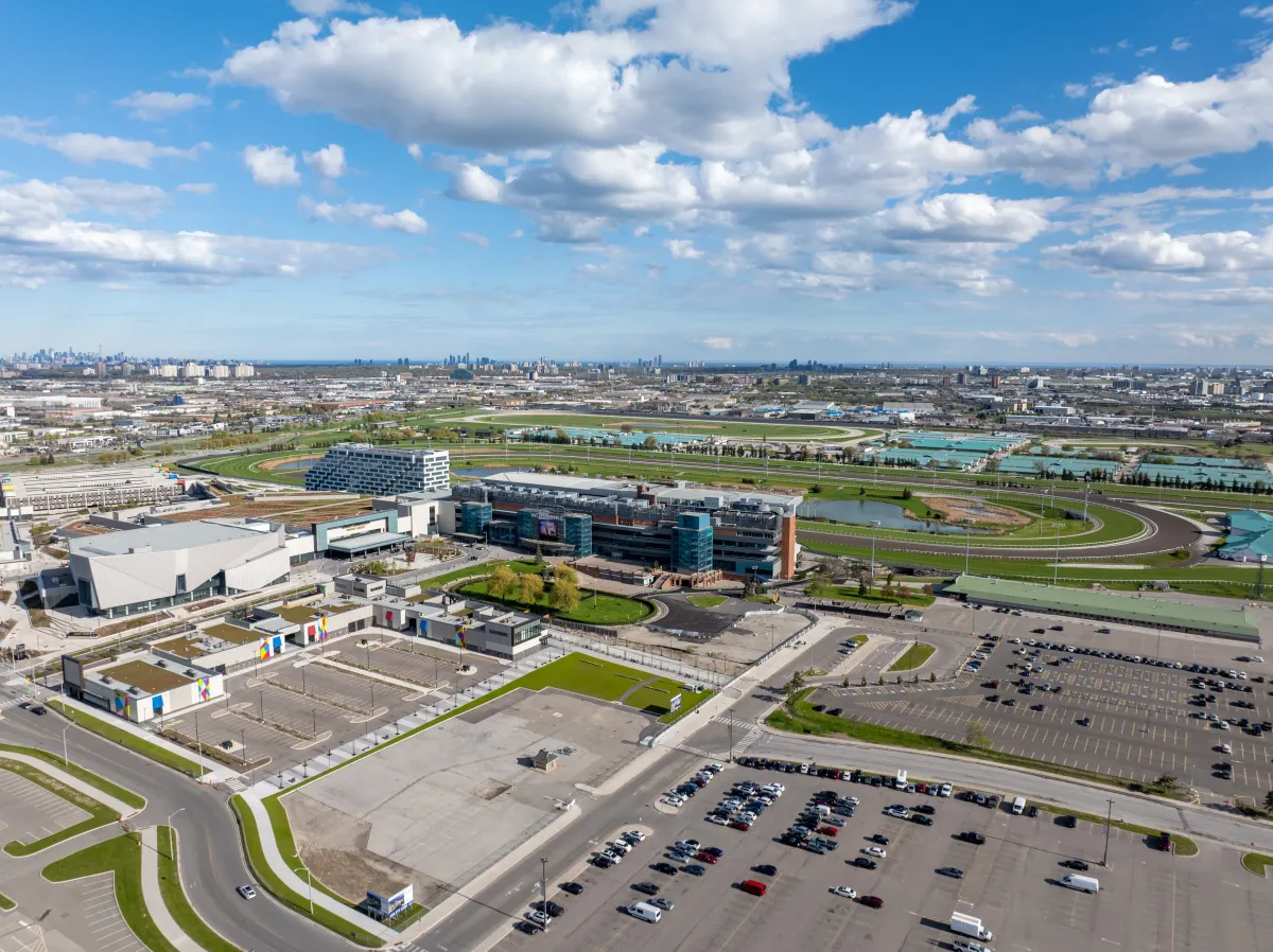 Clear sky panoramic view of the Toronto West and Etobicoke business district.