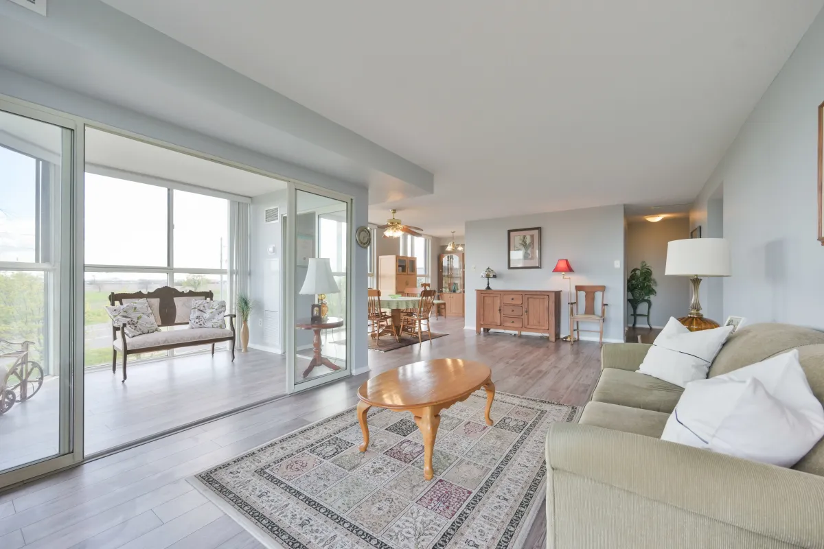 Wide-angle view of the living and dining space at 600 Rexdale Blvd.