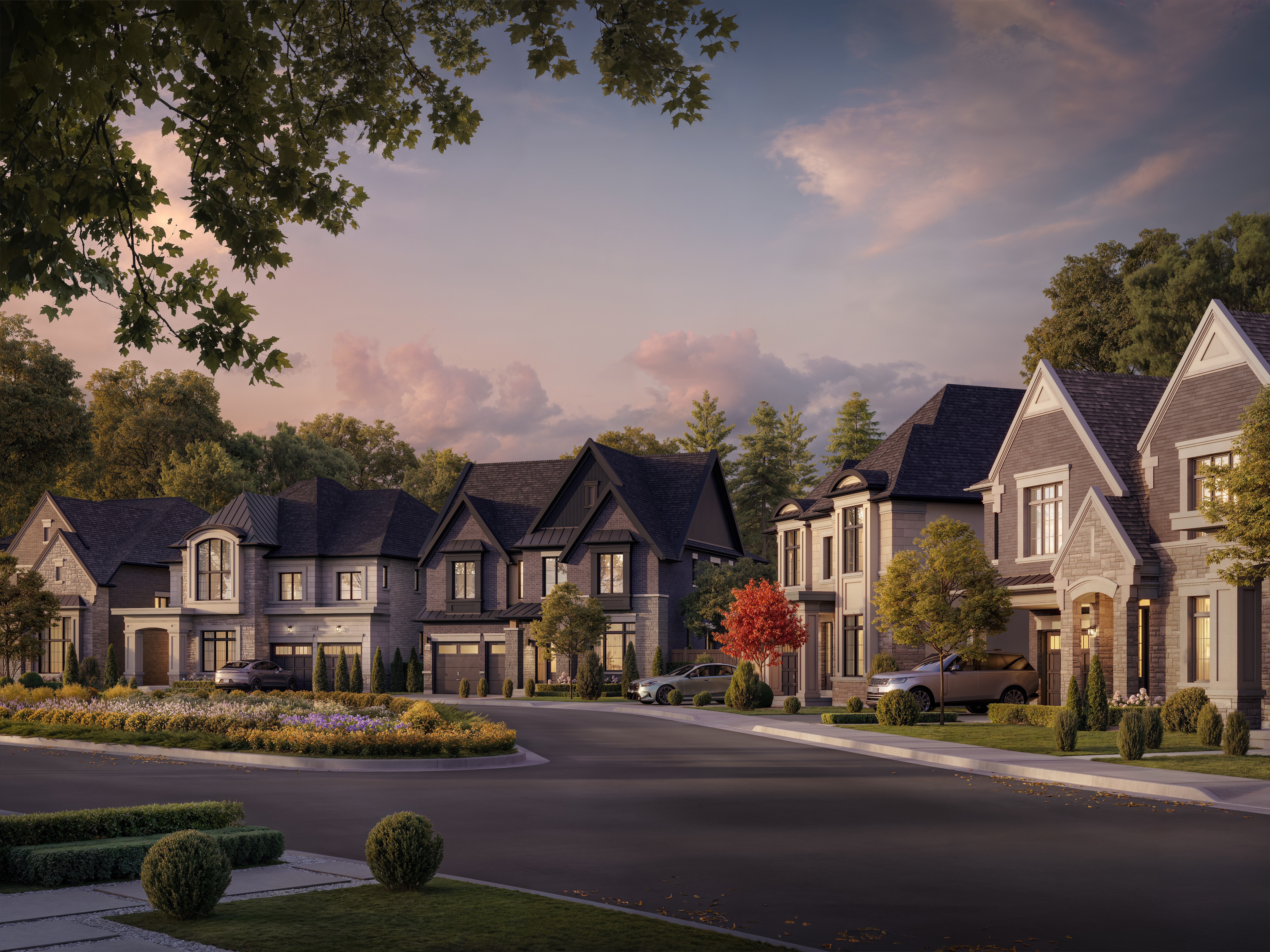 4211 Millcroft Park Dr, Burlington architectural rendering of The Legacy Estates master-planned community streetscape showing luxury single-family homes on a private cul-de-sac.