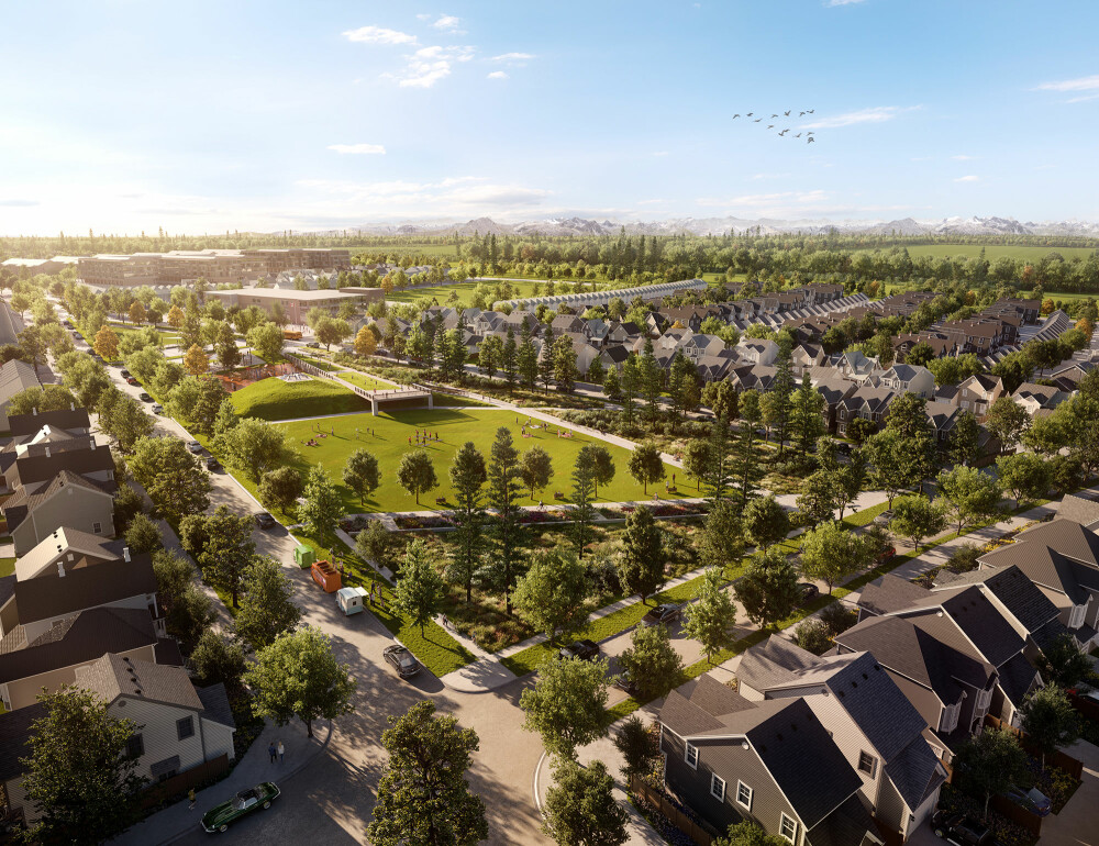 15020 Bow Trail SW Alpine Park Calgary rendering of residential laned homes and tree lined neighborhood boulevards