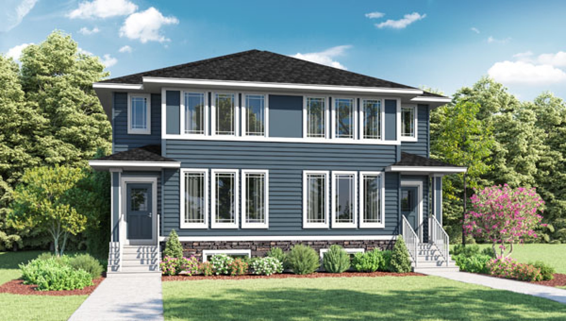 1296 Alpine Avenue SW, Cascade duplex paired home model rendering by Shane Homes in Vermilion Hill pre construction phase