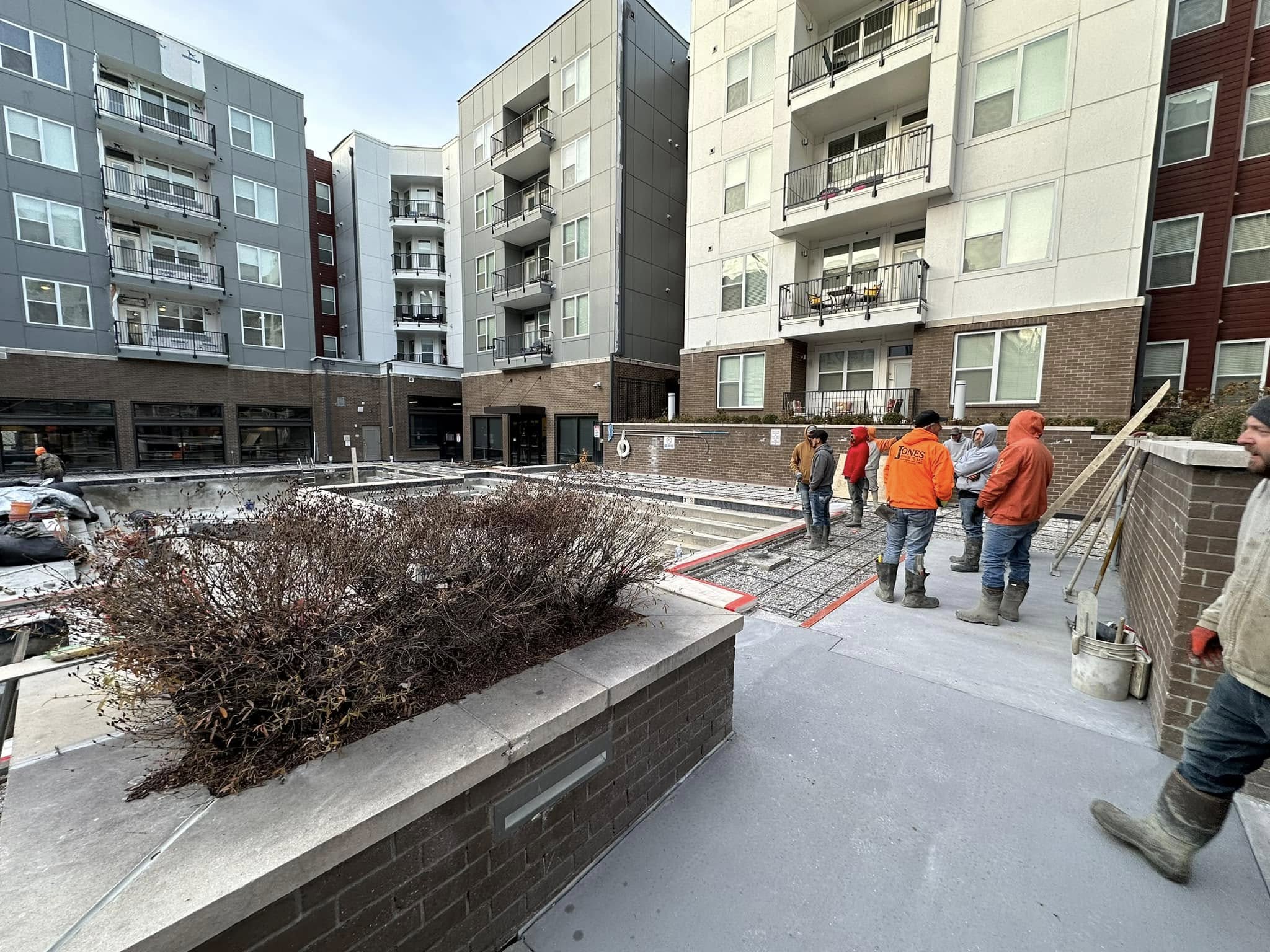 City skyline with buildings under construction.