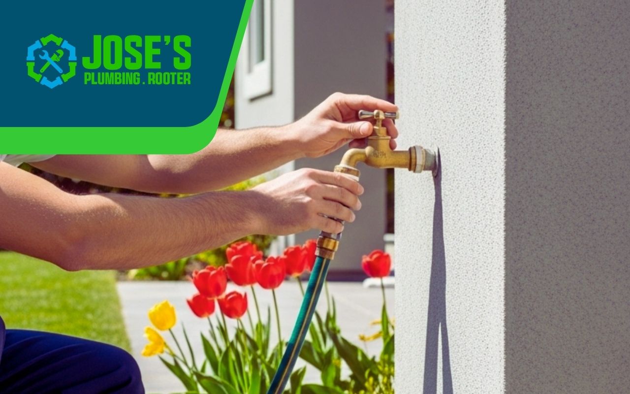 technician performing spring plumbing maintenance Santa Clara hose bib check