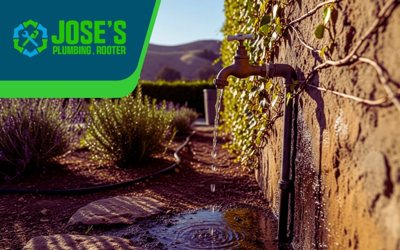 outdoor faucet leaking in Santa Clara near garden wall