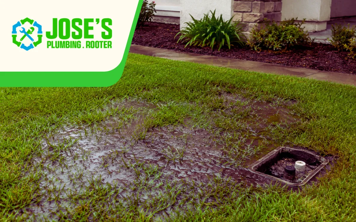 Wet grass caused by a water line leak in yard in Santa Clara