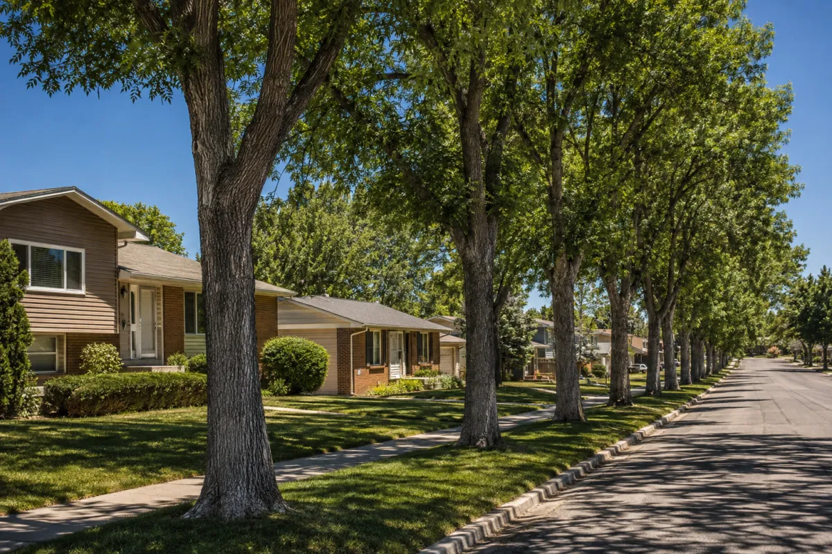 Mature ash tree on a 1970s street in Aurora, Colorado