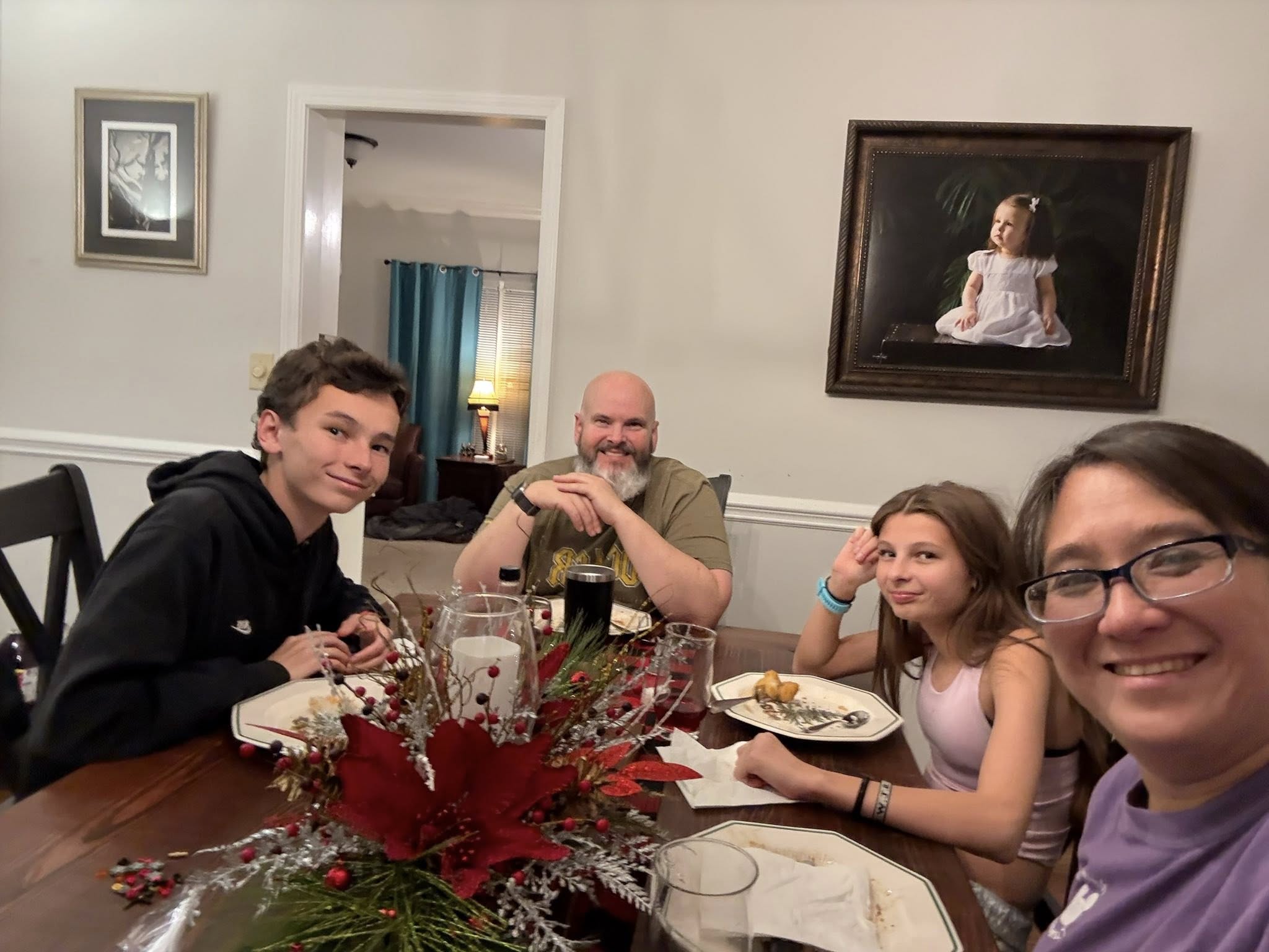 Family setting at the dinner table, greenville SC