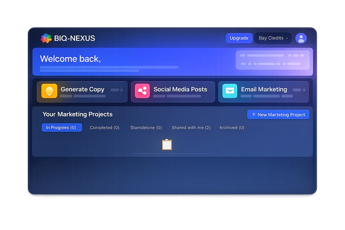 Clean dashboard and AI workflow illustration for BIQ Nexus