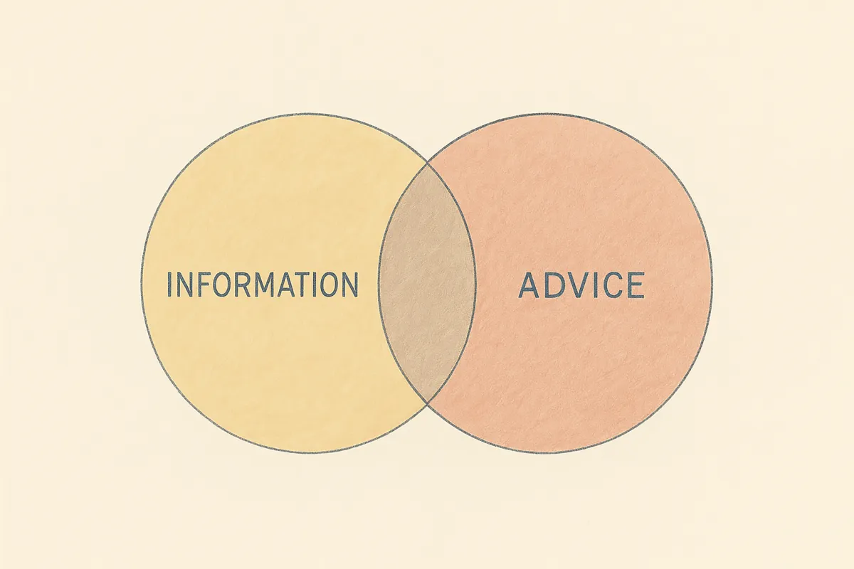 Venn diagram overlap of information and advice.