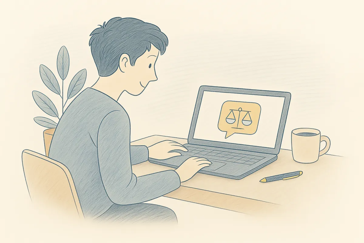 Laptop showing affordable online legal consultation.
