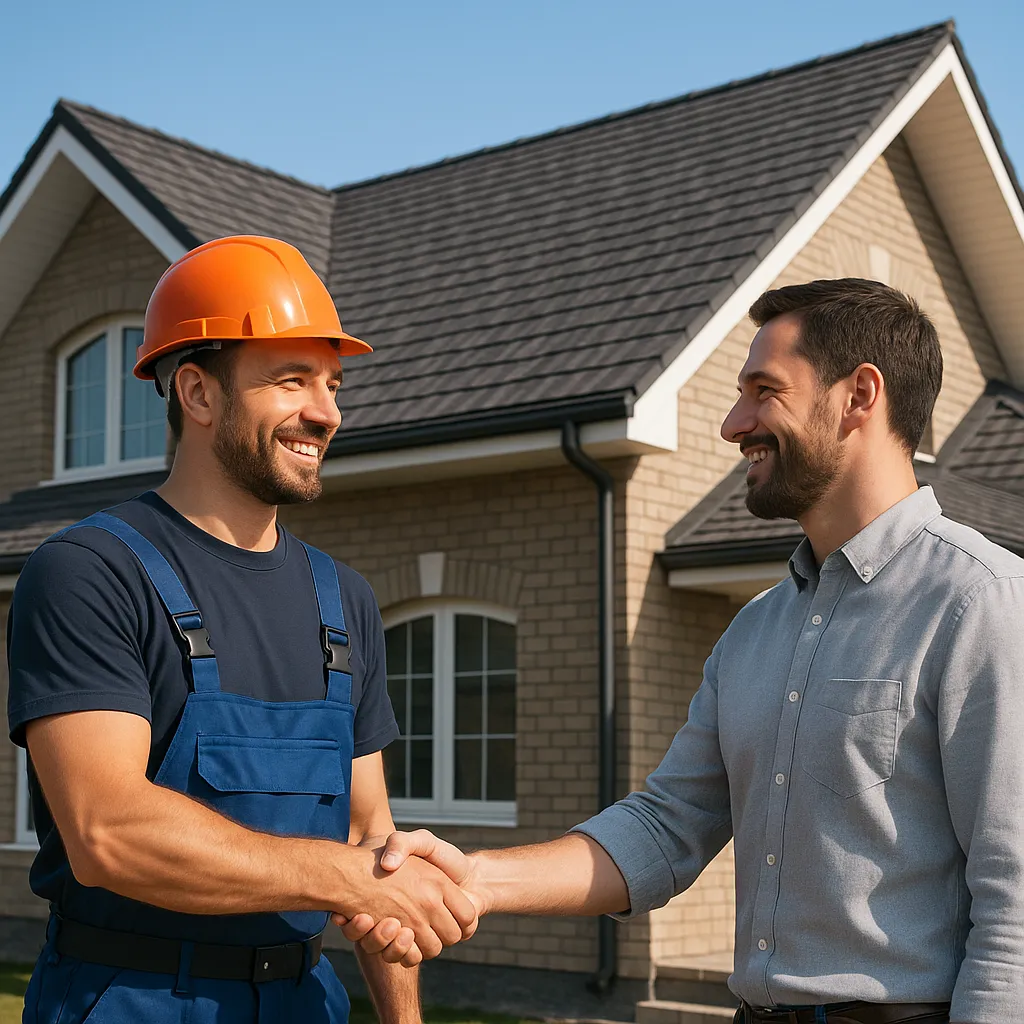 a red car parked on top of a roof next to a body of water