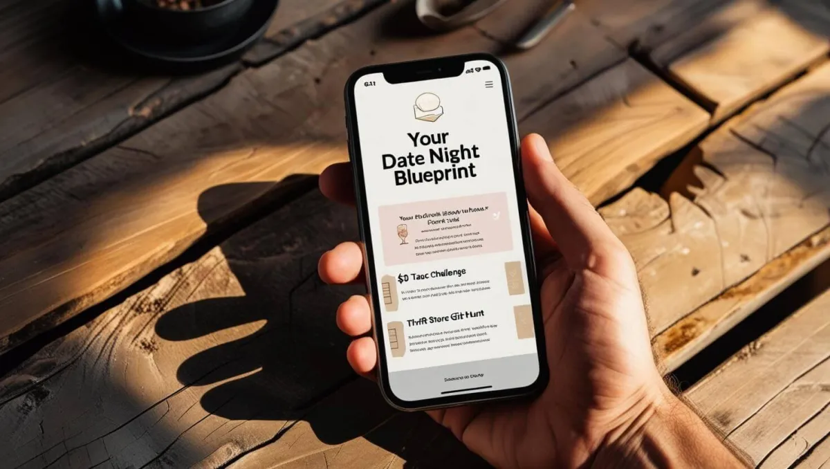 Smartphone screen showing the quick 2-question quiz to receive personalized date night ideas instantly