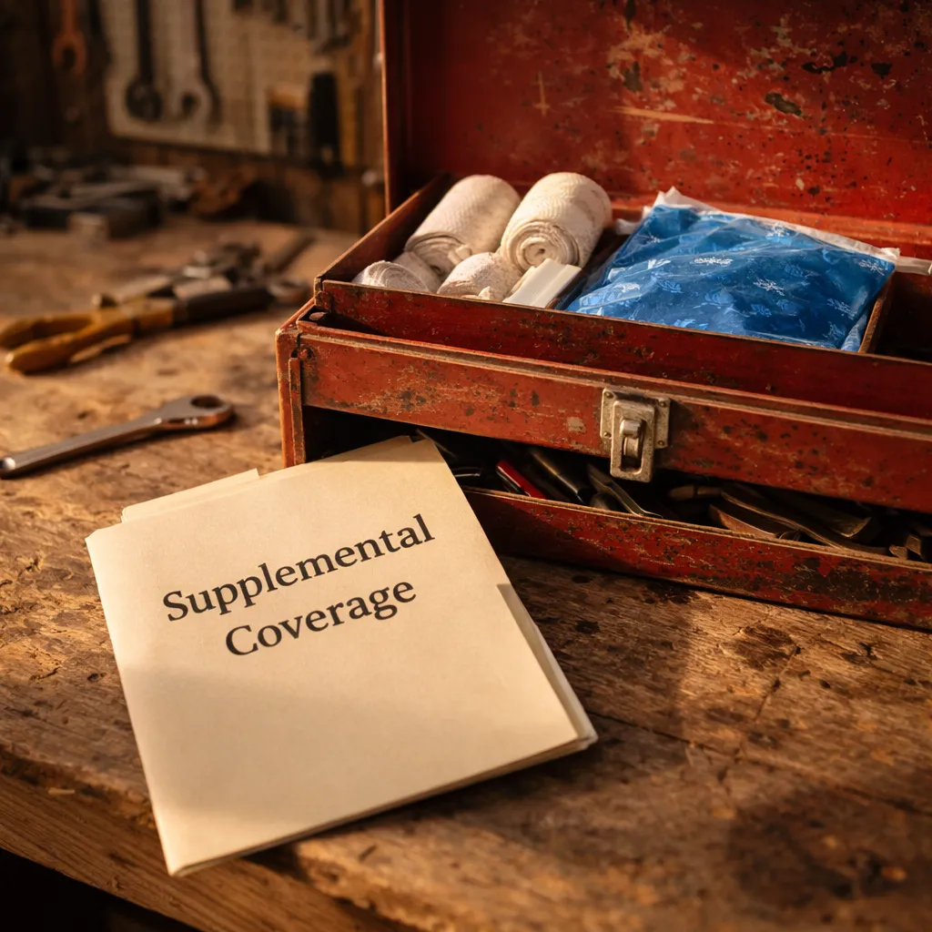 Senior reviewing benefits brochure at home