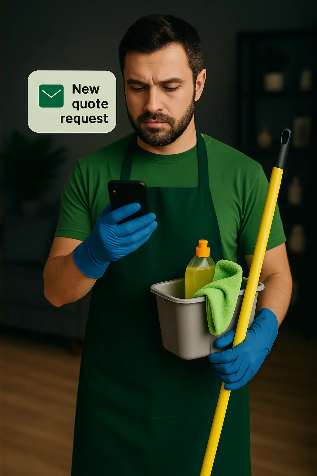 Cleaning business owner receives new quote request on phone through AI Personal’s automated quote system.