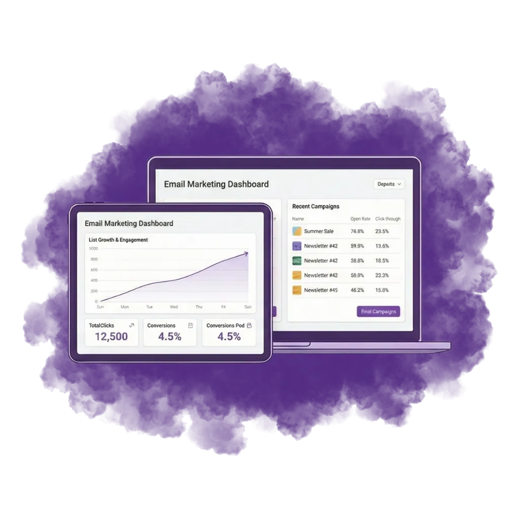Kianis Email Marketing mockup in purple