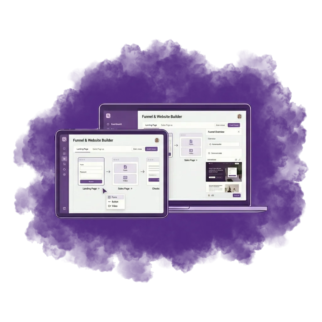 Kianis Funnels and Website Builder- mockup in purple