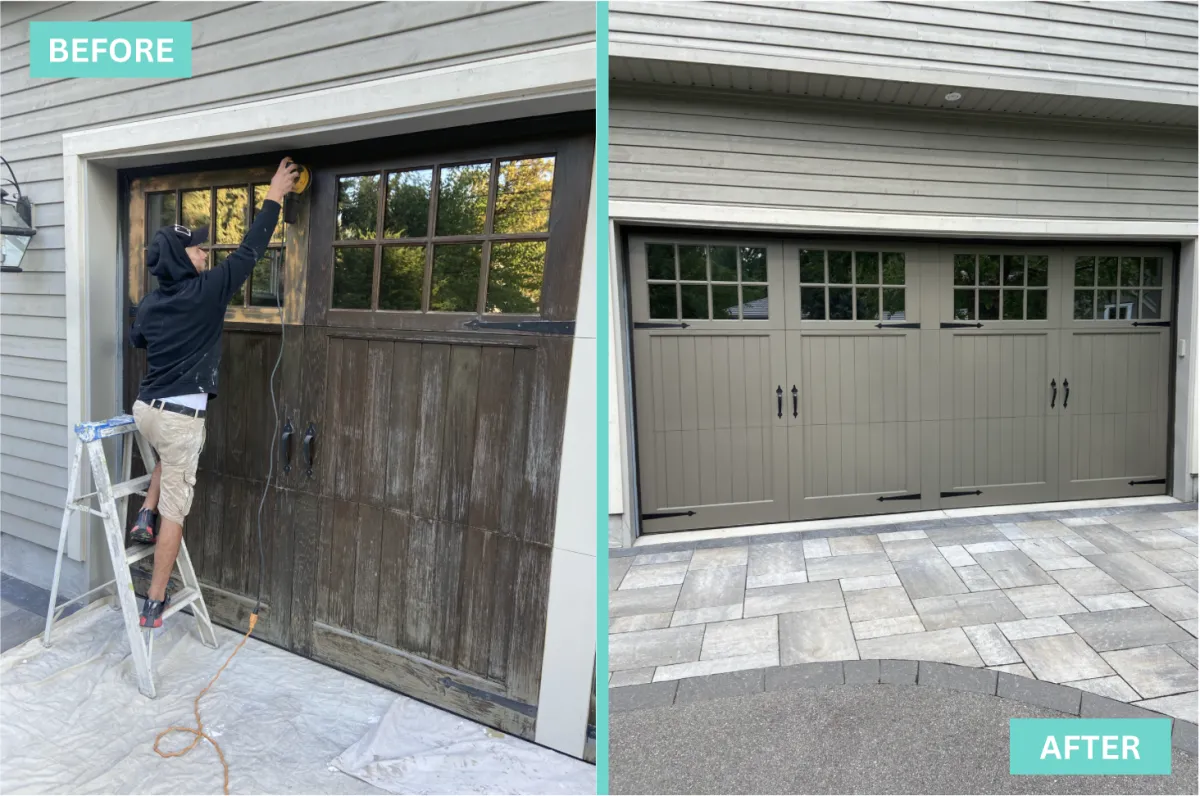 Painter applying fresh coat of exterior paint to a garage in Phoenix, Arizona