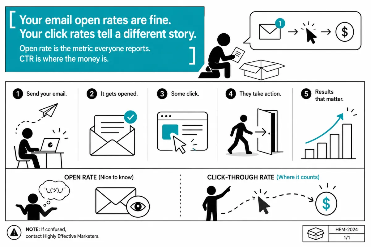 Your email open rates are fine. Your click rates tell a different story.