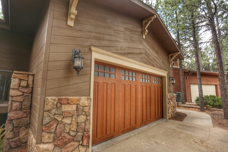 A wooden garage door