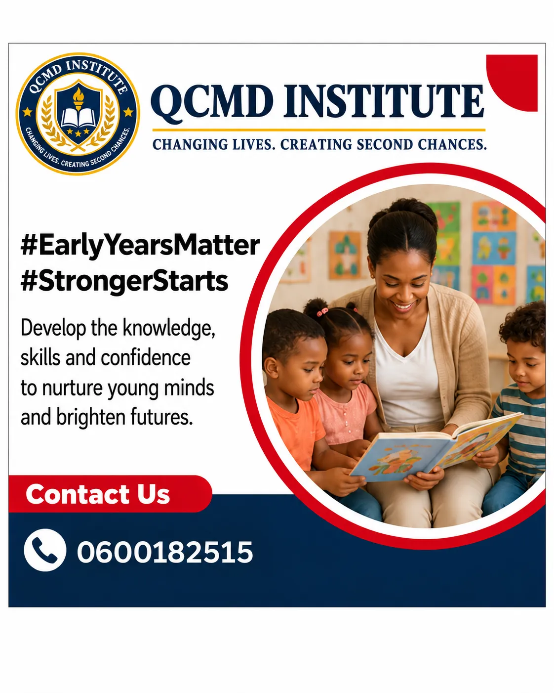 Edu-Build Institute logo and image of early childhood development with children playing and learning.